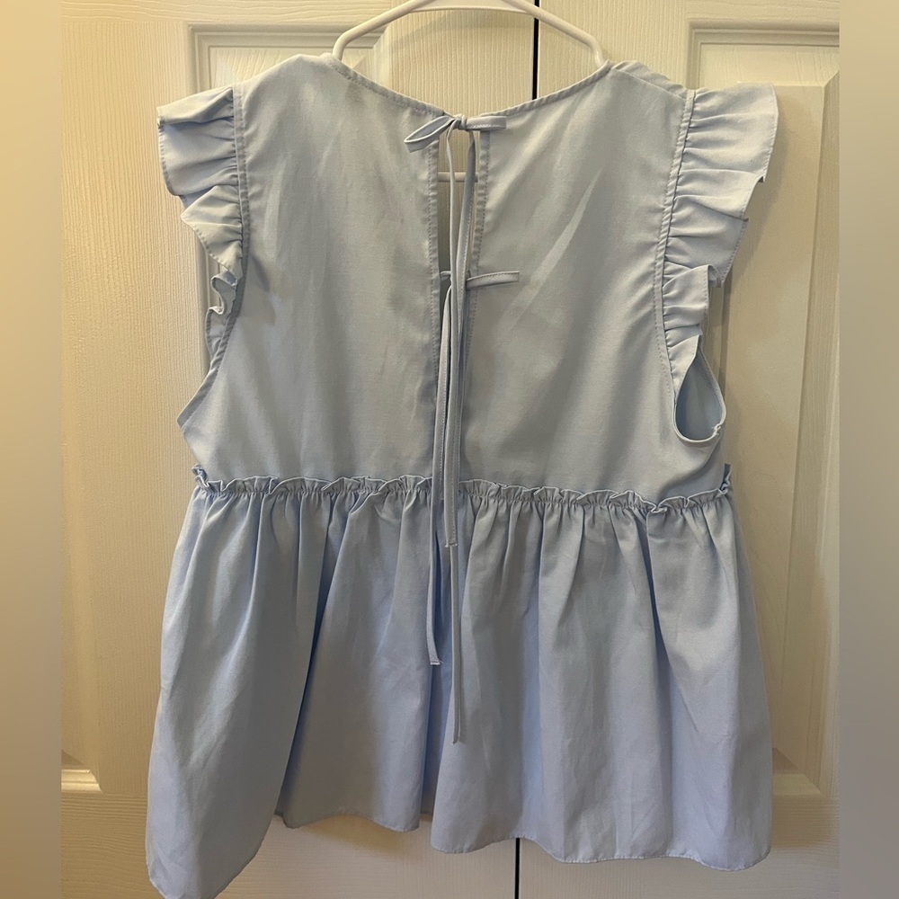 Zara Blue Peplum Ruffle Top Medium - Picture 9 of 10